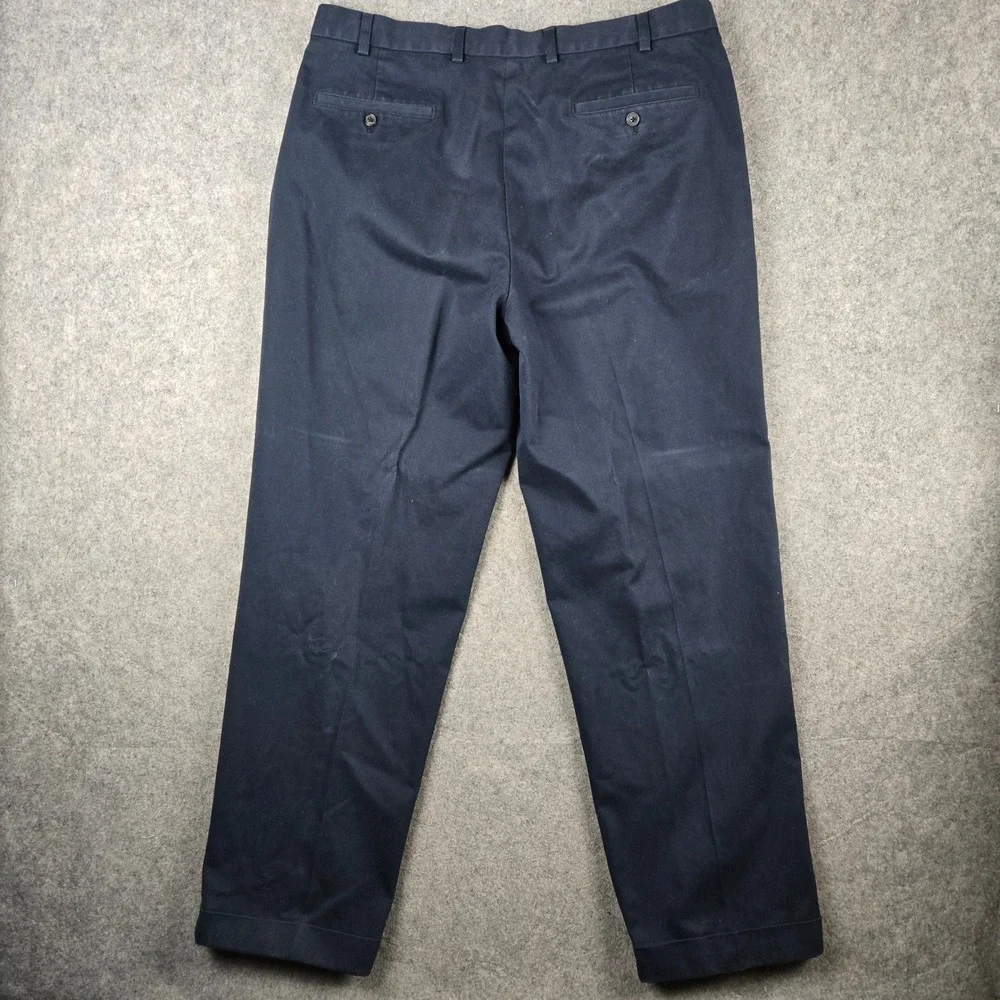 Brooks Brothers Elliot Chino Pants Mens 38x32 Navy Blue Pleated Cuff Trousers